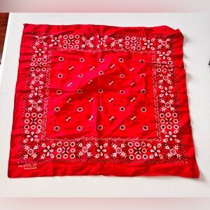 Classic Red Bandana Scarf with White Floral Paisley Print